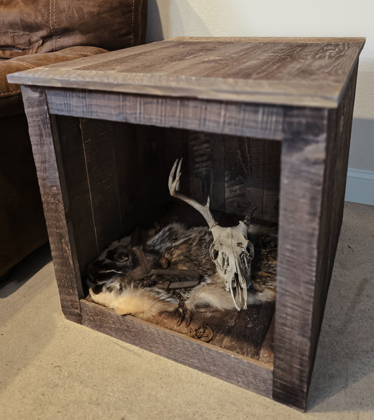 Rustic Barnwood End Table | Taxidermy Pedestal with Hidden Storage